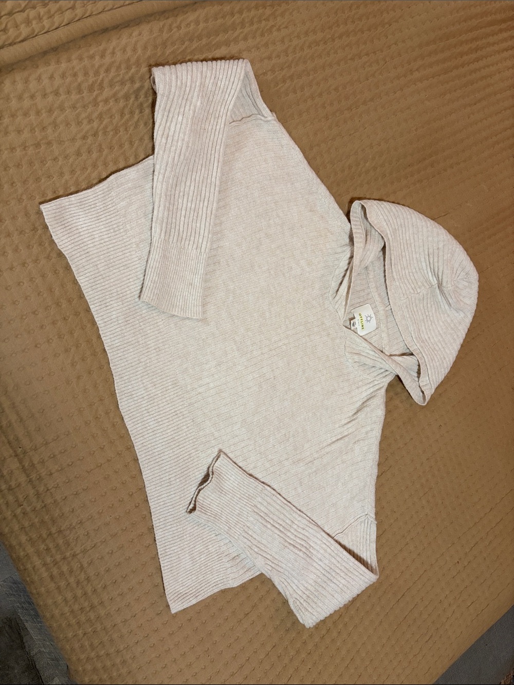 aerie Ribbed Hooded Turtleneck Sweater - Light Cream